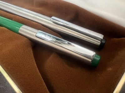 🔴 GEHA penne stilografiche 704 verde oblò + Style 714 cromata scrivono astuccio