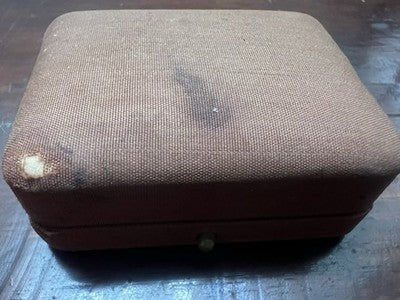 🔴 Moiré fabric earring box with antique clasp from 1920 