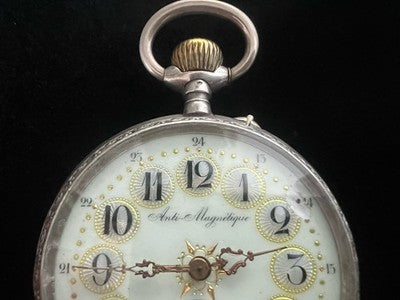 🔴 Orologio tasca ANTI MAGNETIQUE carrozza Ligne Droite manuale funziona vintage