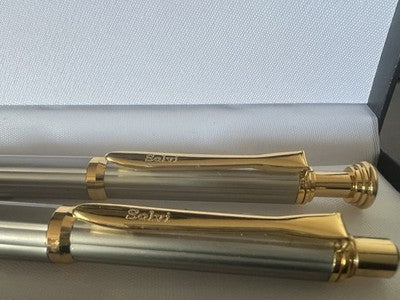 🔴 Penna sfera e roller SALVI metallo finitura effetto titanio dorato set