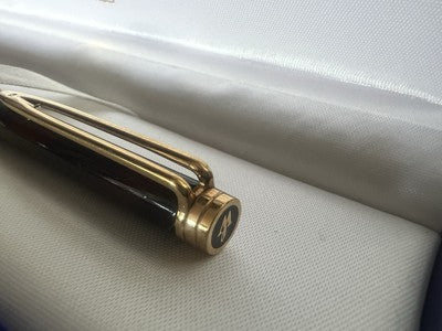 🔴 WATERMAN penna sfera lacca marmorizzata placcata oro scrive con astuccio