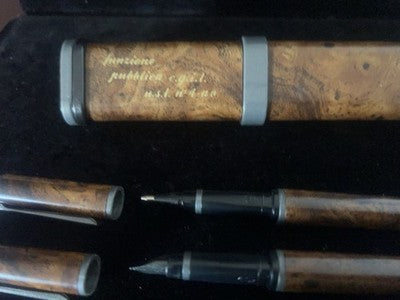 🔴 BPM penna stilografica + sfera in radica Germany set con astuccio incis