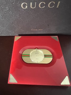 🔴 Seltene, rote GUCCI Tischuhr mit Quarzwerk, funktionsfähig, Vintage 
