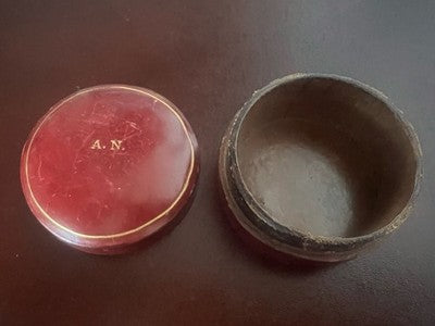 🔴 Scatola box gioiello orologio tasca pelle incisioni A N dorate Ø 6,2 vintage