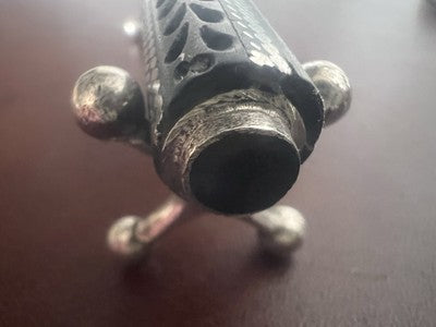 🔴 Penna sfera ARGENTO 800 legno intagliato a mano artigianale rara vintage