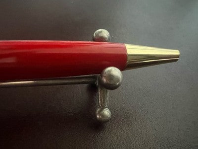 🔴 RONSON penna a sfera lacca rosso fuoco con profili dorati scrive vintage