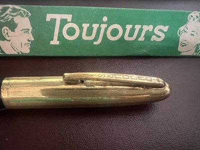 🔴 TOUJOURS penna stilografica PISTONE cappuccio laminato oro scrive vintage
