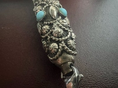 Stylo-Plume Sphère Mini Télescopique Rétractable Cabochon Turquoise Rétro 1940