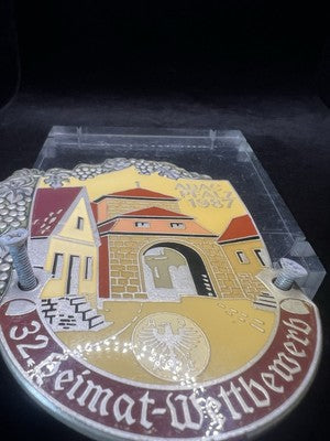 Red Badge Metal ADAC PFALZ 1987 Vintage Relief Enamel