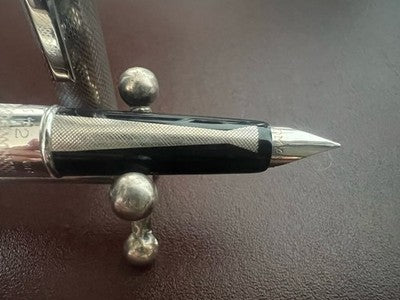 OMAS Fountain Pen 72 SOLID SILVER Guilloché Diamond Vintage NOS