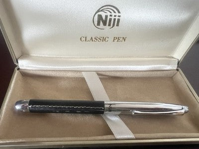 🔴 NIJI penna stilografica cromata finiture pelle pennino Iridium H con astuccio