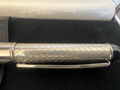 César Emiliano Stylo-Plume Sphère Argent 925 Laque Ciselé À Main Garantie