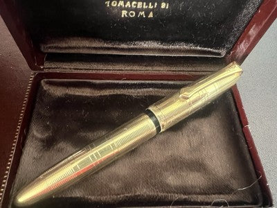 🔴 RECORD penna stilografica pennino ORO 14KT a pulsante scrive vintage D