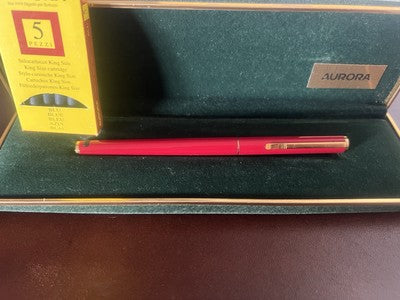 🔴 AURORA penna stilografica LACCA ROSSA Hastil pennino ORO 14 kt con cartucce