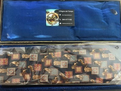 🔴 SALVATORE FERRAGAMO cravatta seta blu animali leoni ghepardi elefanti vintage