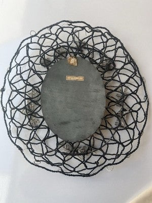 🔴 SAINT TERESA copper engraving curved glass microbead embroidery antique 1800 