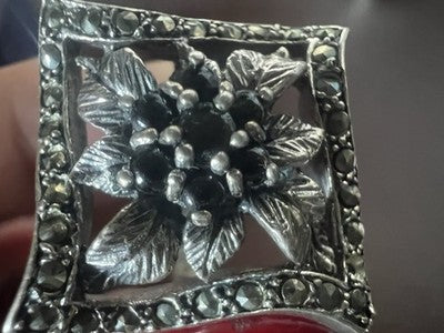 🔴 Anello donna ARGENTO 925 floreale marcassiti misura 18 vintage