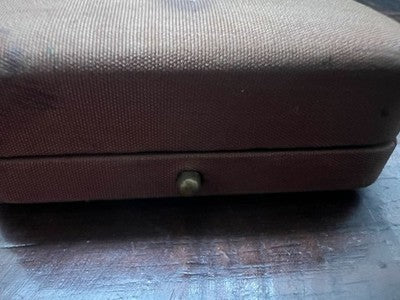 🔴 Moiré fabric earring box with antique clasp from 1920 