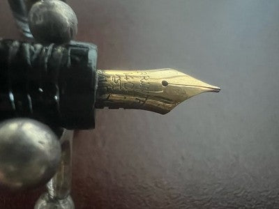 Stylo Plume BLACK STAR En Celluloïd Marbré Nib Or 14K Vintage