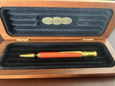 🔴 PARKER penna sfera Duofold Centennial ARANCIONE lacca finiture dorate IIIU