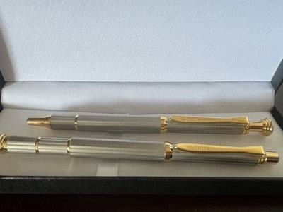 🔴 Penna sfera e roller SALVI metallo finitura effetto titanio dorato set