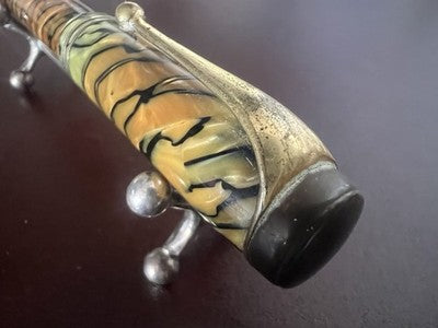 Pluma Estilográfica De Celuloide Marmorada Tigre A Botón Escribe Vintage '40