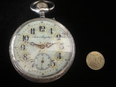 🔴 Orologio tasca ANTI MAGNETIQUE carrozza Ligne Droite manuale funziona vintage