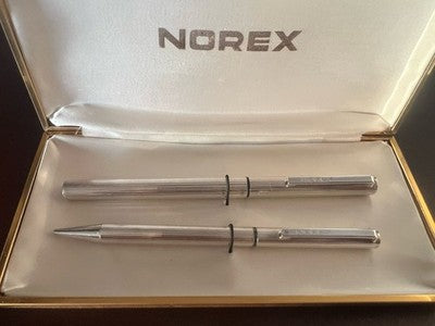 🔴 NOREX penna stilografica + sfera Argento 925 millerighe SET vintage 1970