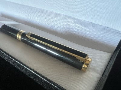 🔴 DUNHILL penna stilografica lacca nera placcata pennino ORO 14 KT Gemline M