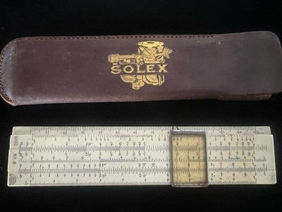 🔴 Vintage advertising slide rule UNIS France SOLEX N°6 with vintage sheath 