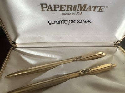 🔴 PAPERMATE penna sfera e matita dorata satinata Made in USA scrivono vintage