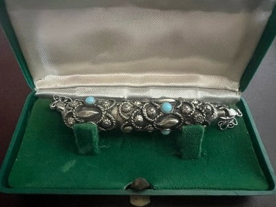 Stylo-Plume Sphère Mini Télescopique Rétractable Cabochon Turquoise Rétro 1940