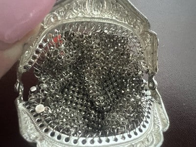 Monederos De Malla Metálica Plateada De Seda Belle Époque Vintage