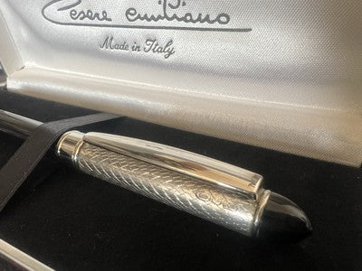 César Emiliano Stylo-Plume Sphère Argent 925 Laque Ciselé À Main Garantie