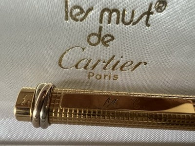 🔴 CARTIER penna sfera Trinity Godron placcata oro iniziali MC con astuccio