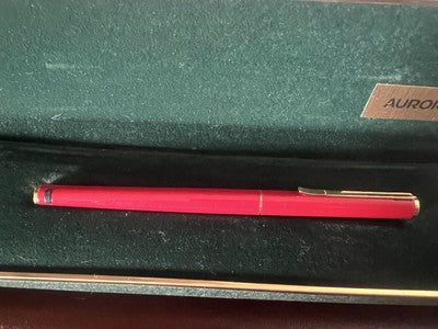 🔴 AURORA penna stilografica LACCA ROSSA Hastil pennino ORO 14 kt con cartucce