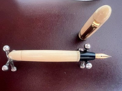 Red Napoleon Fountain Pen And Pencil Celluloid Ivory Communion Vintage Set