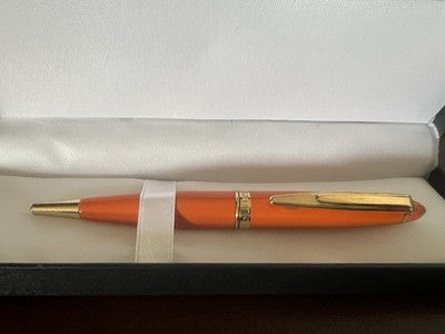 🔴 OSAMA penna sfera lacca arancione profili dorati scrive