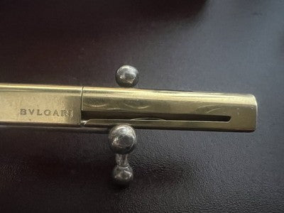 🔴 BULGARI Eccentric Twist gold-plated ballpoint pen with case, vintage writing