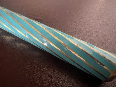 🔴 Penna stilografica collana laccata azzurro spirale dorata con pietra vintage