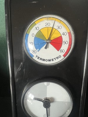 🔴 BRIO TIME Wanduhr mit Barometer und Hygrometer, schwarz, Eisen, Vintage 