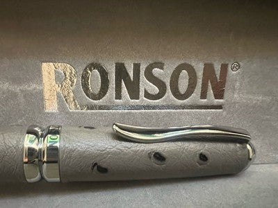 Ronson Stylo-Plume à Bille Gris Cuir Cousu A Main Rotation Vintage NOS 