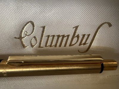 🔴 COLUMBUS penna sfera PLACCATA ORO pulsante a scatto scrive vintage