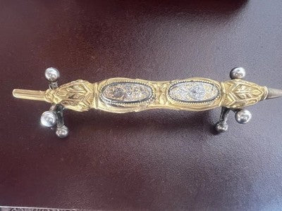 🔴 Penna sfera metallo dorato bassorilievi miniature smaltate antica RARA 1800