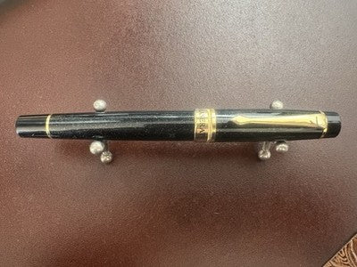 🔴 MASERATI penna stilografica resina nera iridescente blu profili dorati NOS