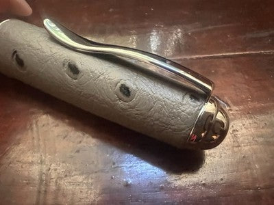 🔴 RONSON ballpoint pen gray leather hand-stitched rotation vintage NOS 