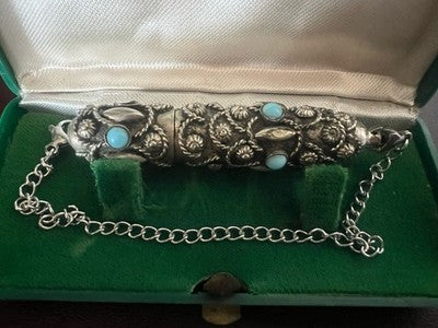 Stylo-Plume Sphère Mini Télescopique Rétractable Cabochon Turquoise Rétro 1940