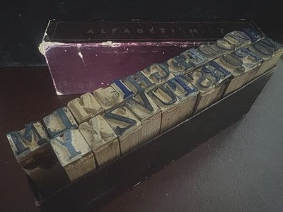 🔴 Alfabeti N.7 lettere legno e gomma set tipografico con scatola vintage '60