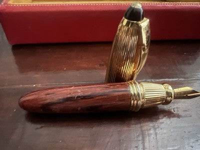 🔴 OSAMA penna stilografica mini da agenda legno e metallo dorato scrive vintage
