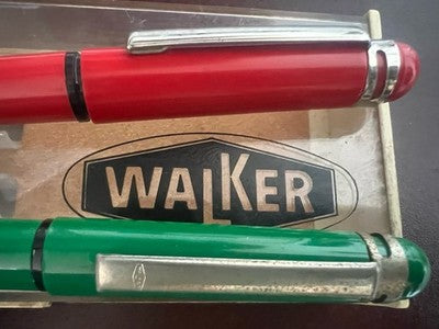 Walker Penne Stylos-Plumes Vert Rouge à Cartouche Scrivono Trousse Vintage